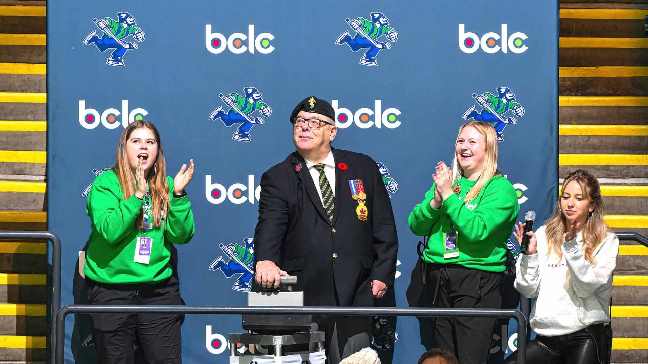 Martin cranking the siren at the Abbotsford Canucks game