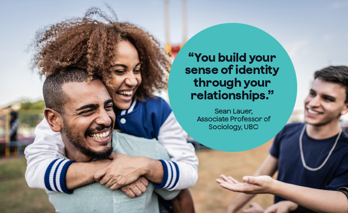 Group of friends together, featuring a quote from Sean Lauer, sociologist