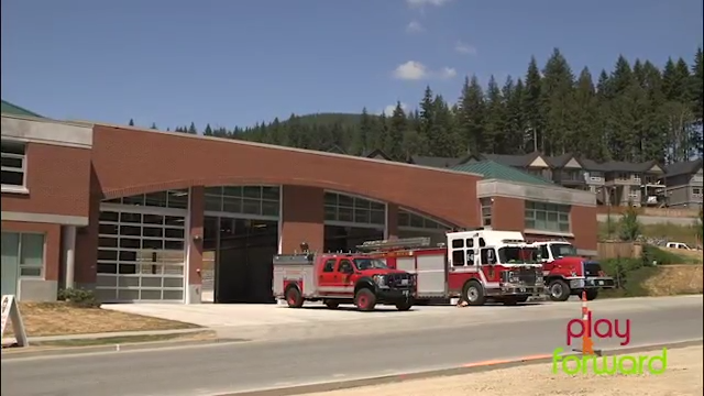 Burke Mountain Firehall entrance with 3 firetrucks
