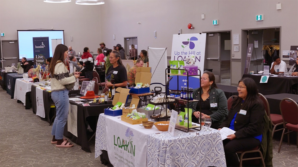 Indigenous Vendors Showcase set up inside TRU's Grand Hall.